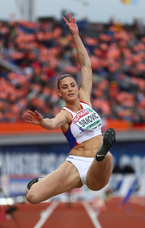 AMSTERDAM, NETHERLANDS - JULY 08: Ivana Spanovic of Serbia in action during the final of the womens long jump on day three of The 23rd European Athletics Championships at Olympic Stadium on July 8, 2016 in Amsterdam, Netherlands. (Photo by Dean Mouhtaropoulos/Getty Images)